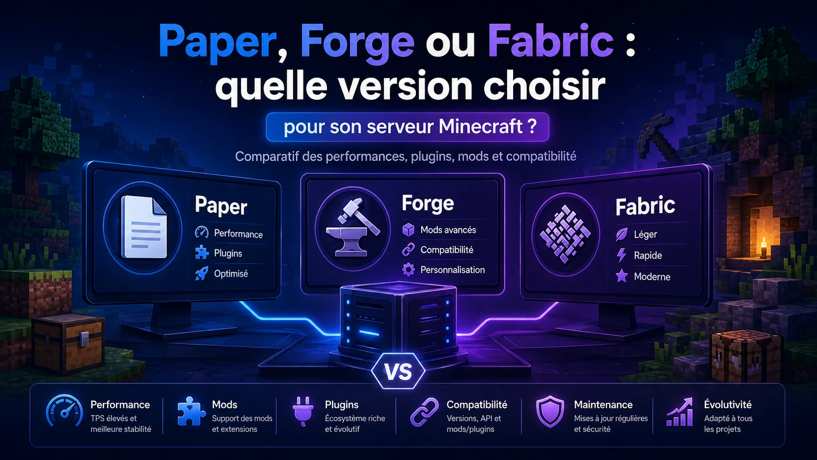 Guide HostyPop Minecraft : Paper, Forge ou Fabric : quelle version Minecraft choisir ?